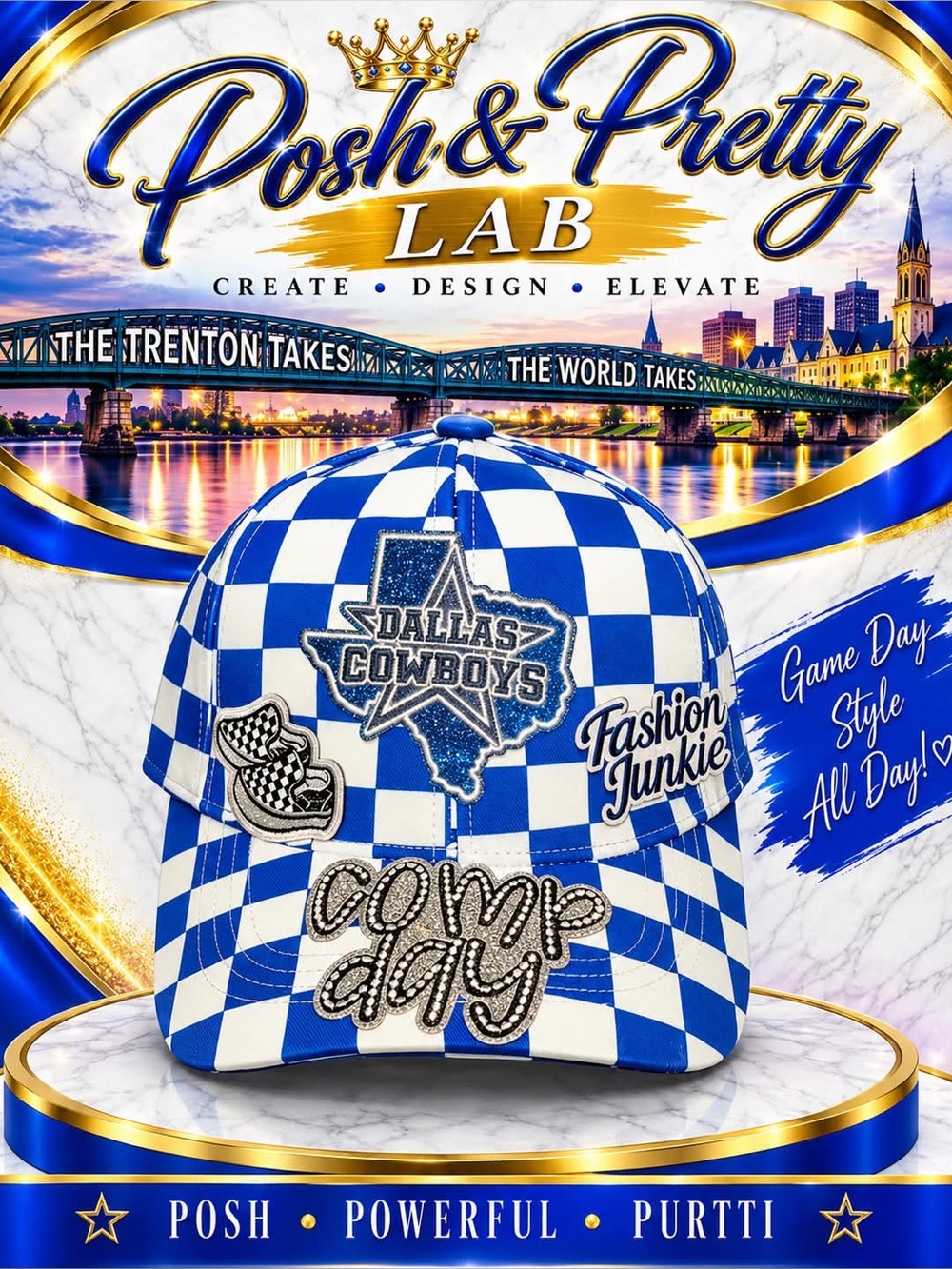 Custom Blue & White Checkerboard Dallas Cowboys Cap